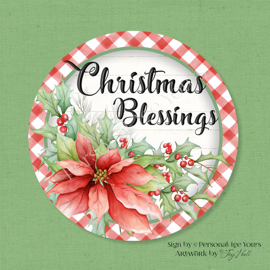 Joy Hall Exclusive Sign * Christmas Blessings Poinsettia * Round * Lightweight Metal