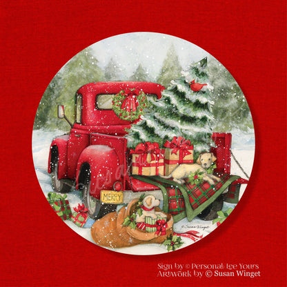 Susan Winget Exclusive Sign * Christmas Delivery * Red Truck * Round * Lightweight Metal