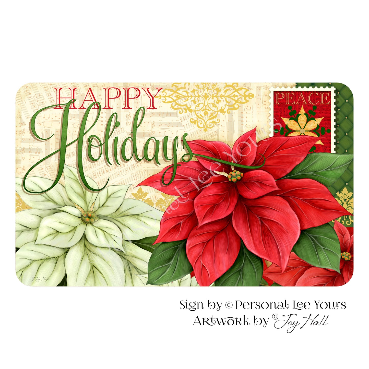 Joy Hall Exclusive Sign * Christmas Greetings Happy Holidays * Horizontal * 4 Sizes * Lightweight Metal