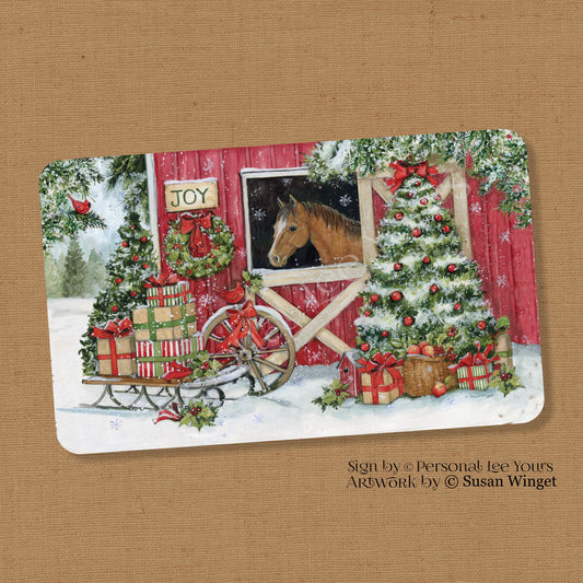 Susan Winget Exclusive Sign * Christmas Horse In Snowy Barn * Horizontal * 4 Sizes * Lightweight Metal