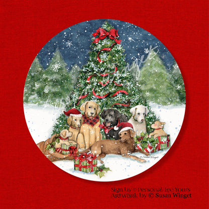 Susan Winget Exclusive Sign * Christmas K9 Family * Round * Lightweight Metal