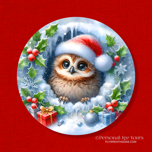 Wreath Sign * Christmas Owl * Round * Lightweight Metal