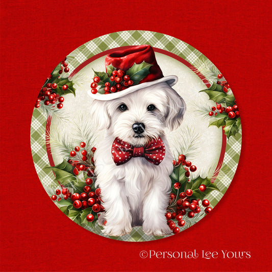 Holiday Wreath Sign * Christmas Puppy 1 *  Round * Lightweight Metal