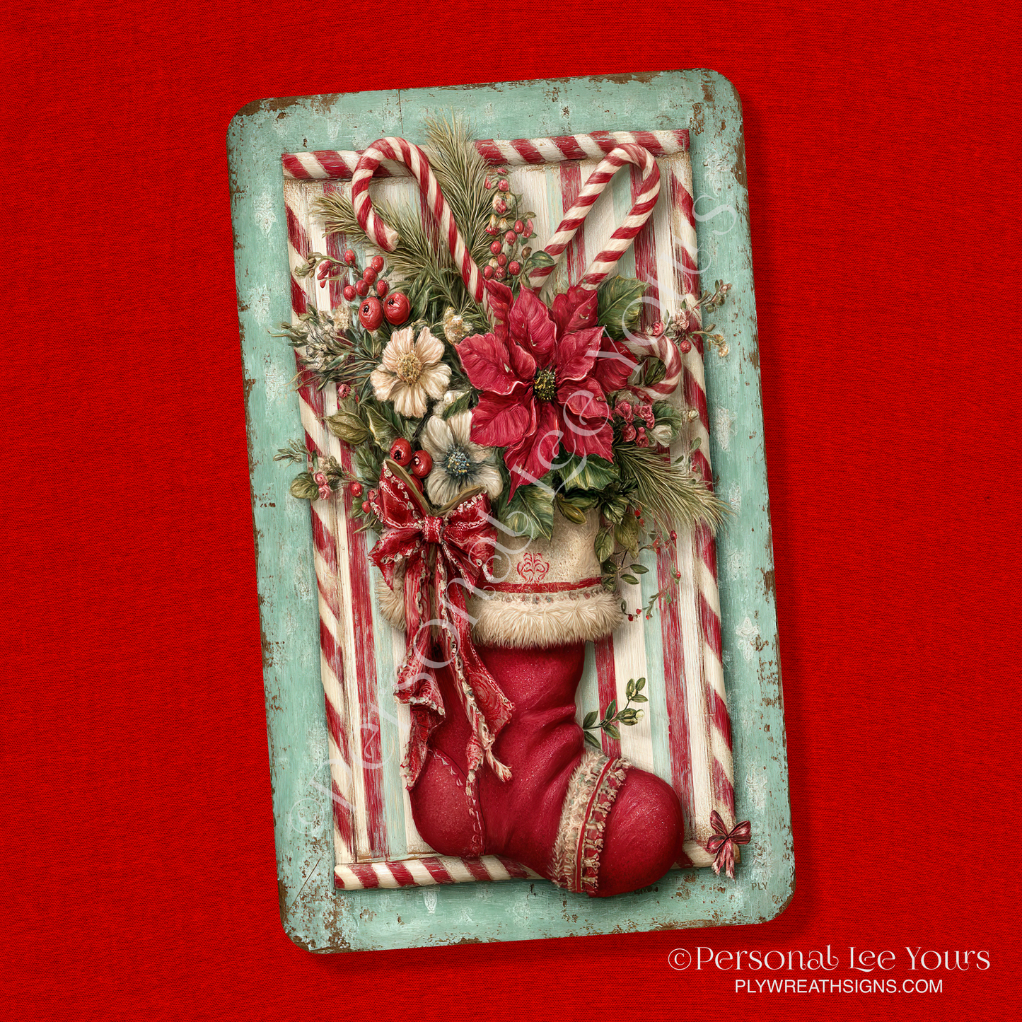 Wreath Sign * Christmas Stocking Candy * Vertical * 3 Sizes * Lightweight Metal