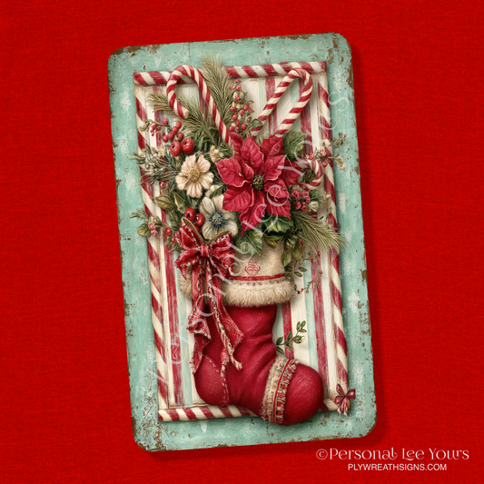 Wreath Sign * Christmas Stocking Candy * Vertical * 3 Sizes * Lightweight Metal