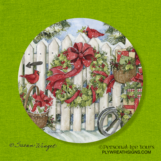 Susan Winget Exclusive Sign * Christmas Garden Gate * Round * Lightweight Metal