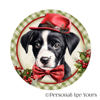 Holiday Wreath Sign * Christmas Puppy 3 *  Round * Lightweight Metal