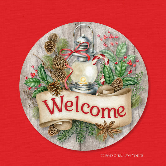 Holiday Wreath Sign * Christmas Welcome * Round * Lightweight Metal