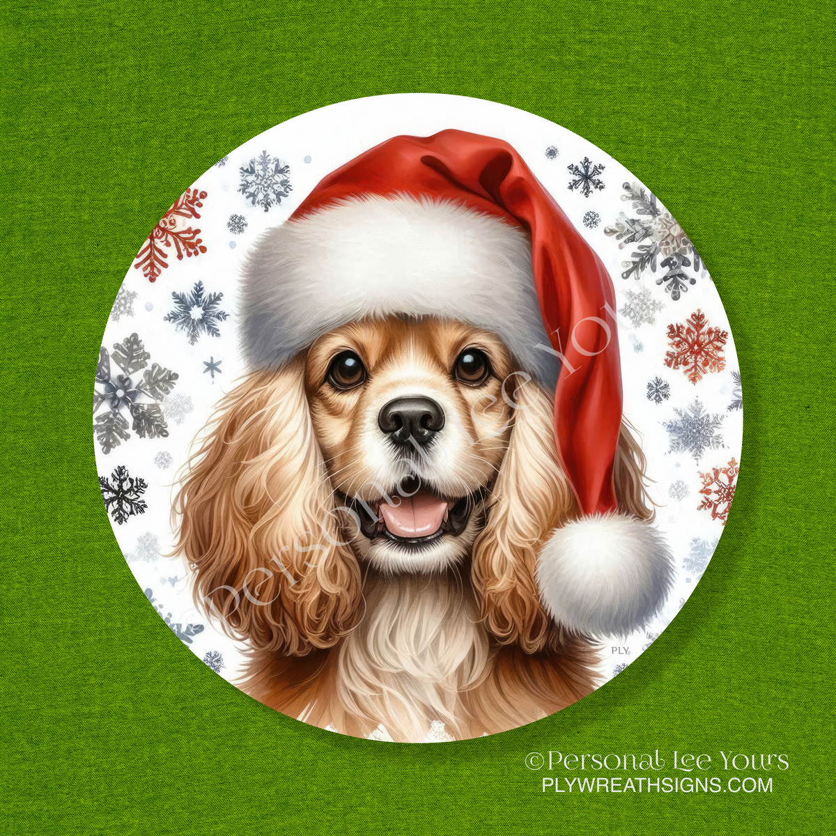 Holiday Wreath Sign * Cocker Spaniel Christmas * Round * Lightweight Metal