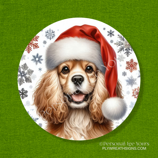 Holiday Wreath Sign * Cocker Spaniel Christmas * Round * Lightweight Metal