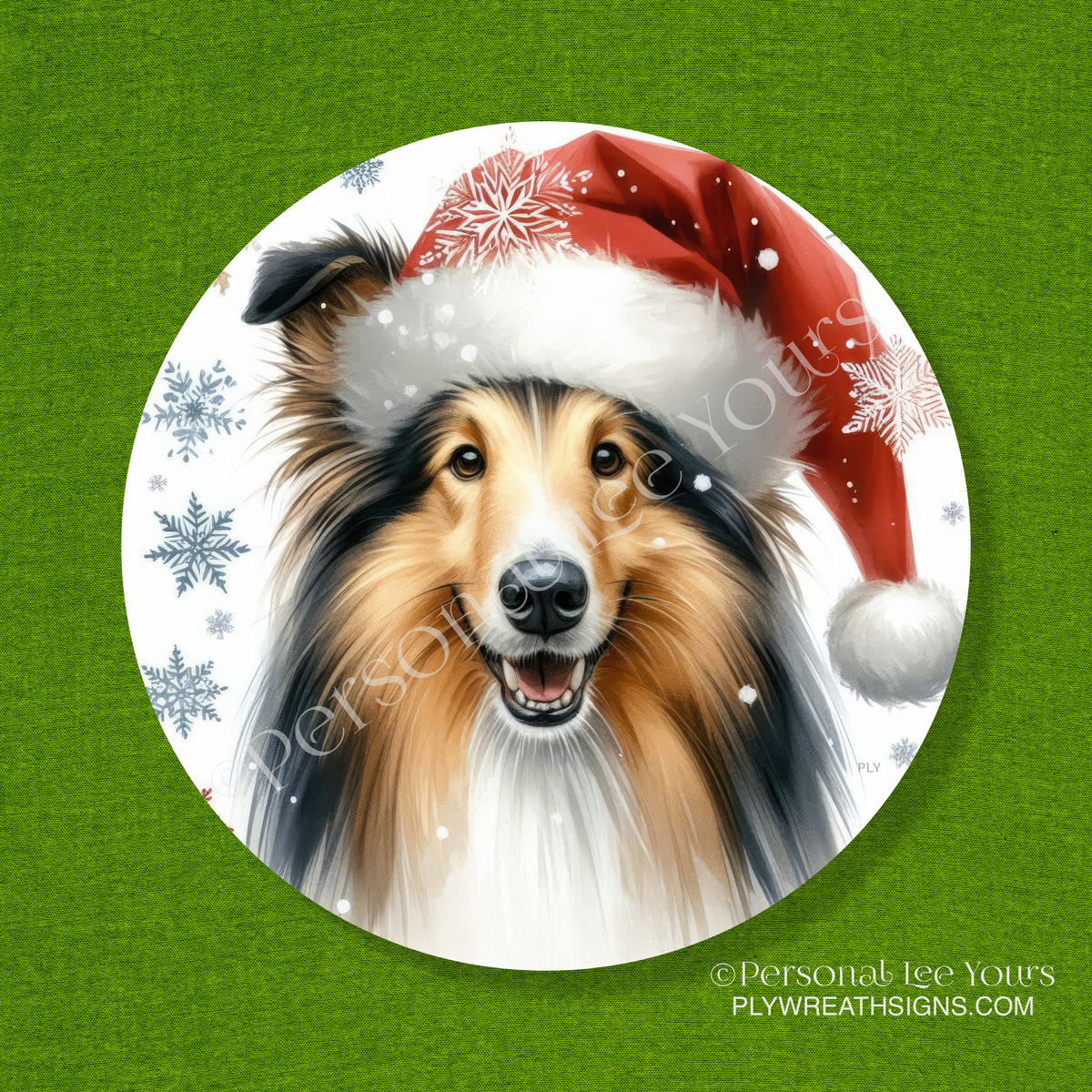 Holiday Wreath Sign * Collie Christmas * Round * Lightweight Metal