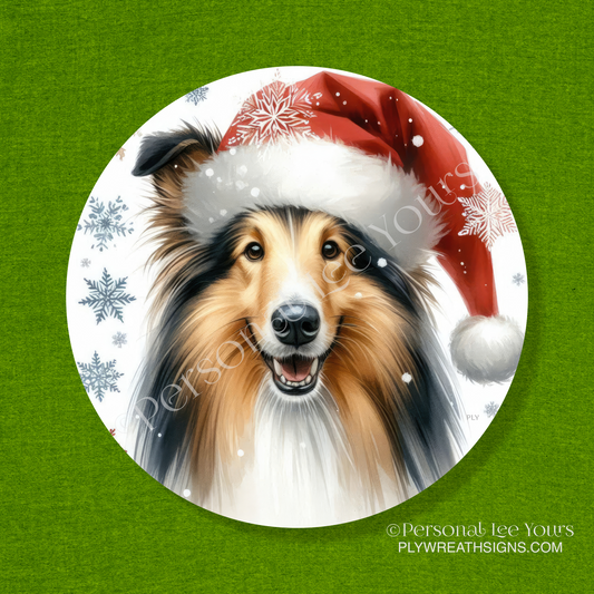 Holiday Wreath Sign * Collie Christmas * Round * Lightweight Metal