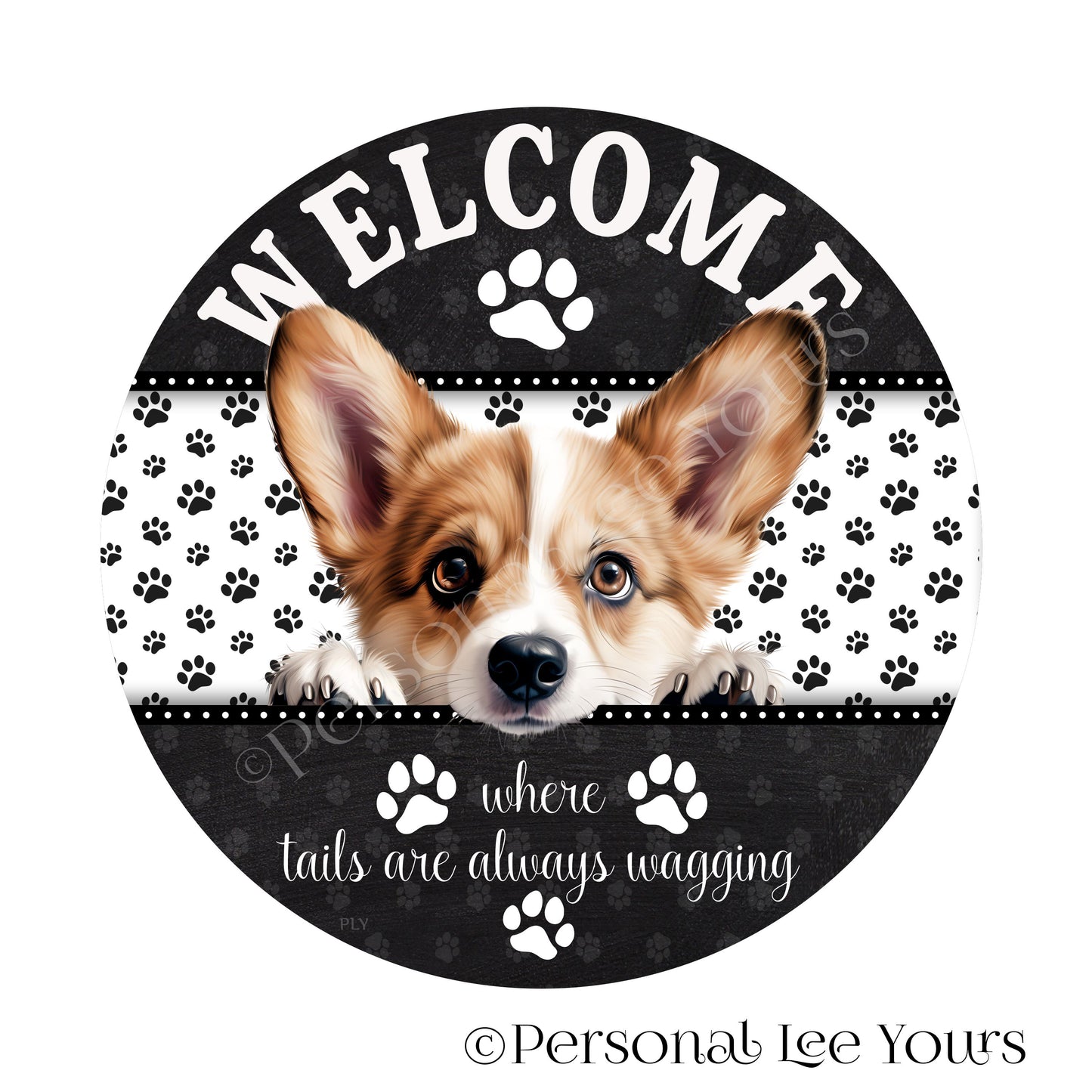 Peeking Pups Wreath Sign * Corgi *  Round * Lightweight Metal