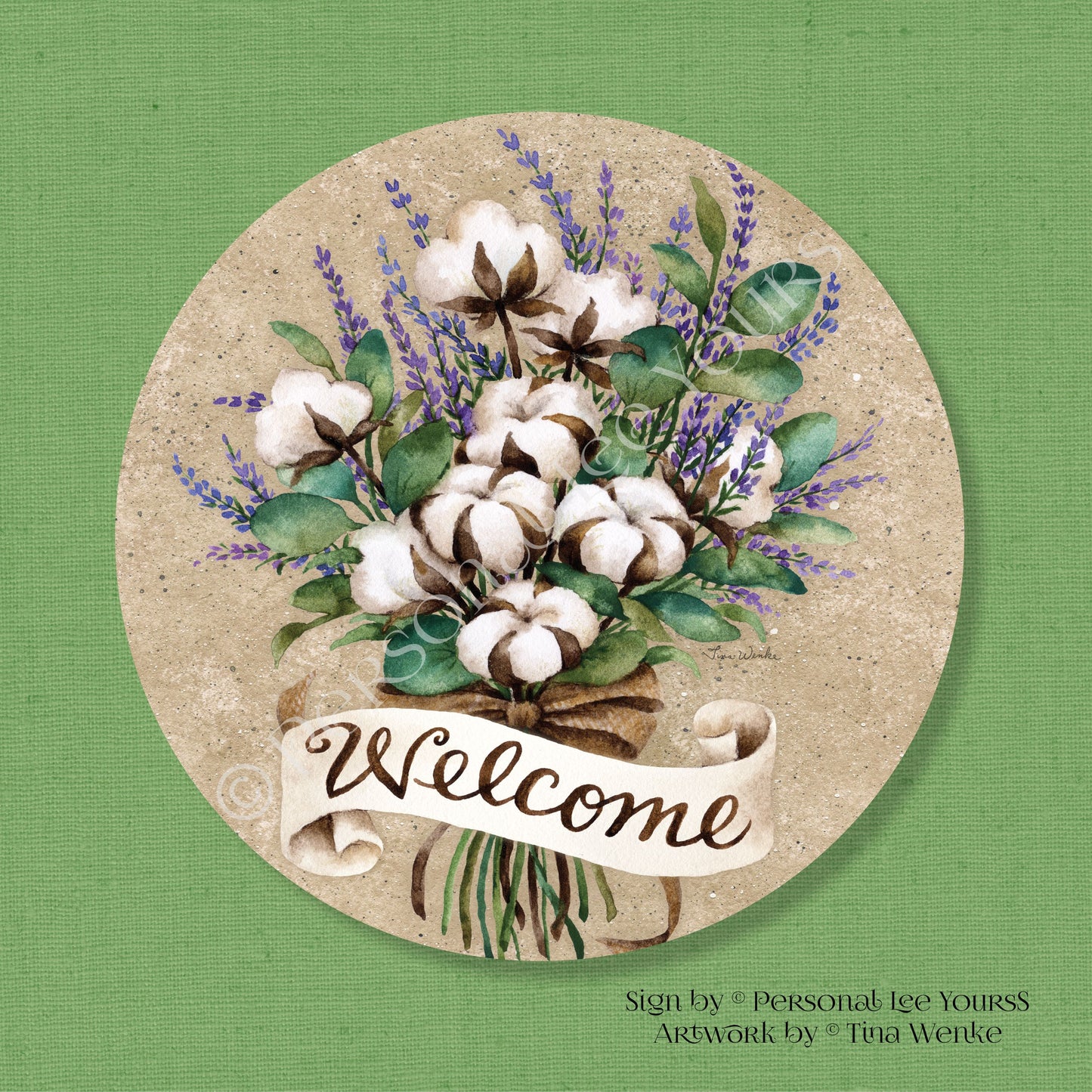 Tina Wenke Exclusive Sign * Cotton Bouquet Welcome * Round * Lightweight Metal