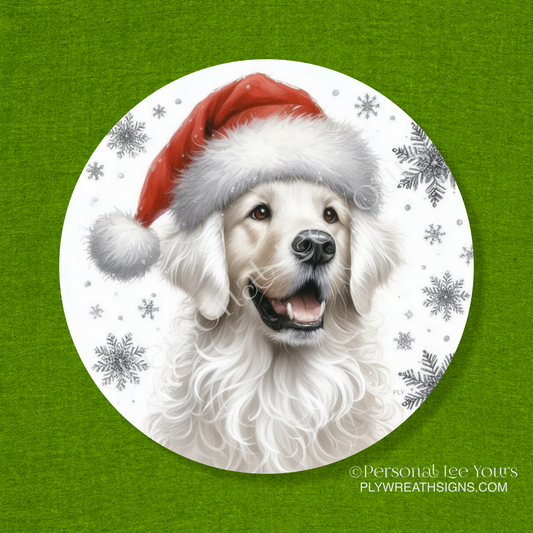 Holiday Wreath Sign * Cream Golden Retriever Christmas * Round * Lightweight Metal