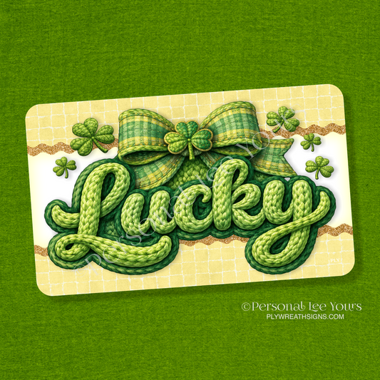 St. Patrick's Day Wreath Sign * Crochet Lucky * Horizontal * 3 sizes * Lightweight Metal