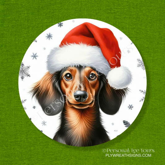 Holiday Wreath Sign * Dachshund Christmas * Round * Lightweight Metal