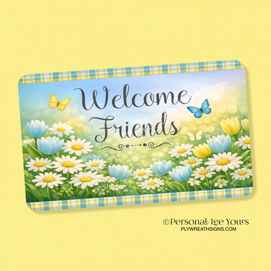 Wreath Sign * Daisies In The Field Welcome * Horizontal *  3 Sizes * Lightweight Metal