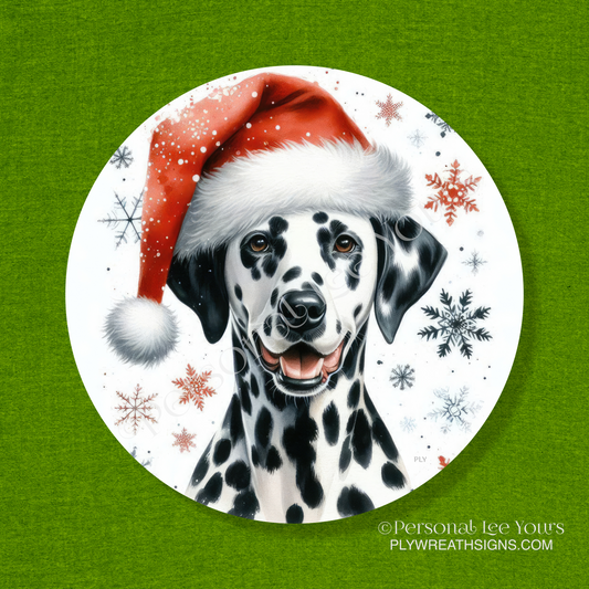 Holiday Wreath Sign * Dalmatian Christmas * Round * Lightweight Metal