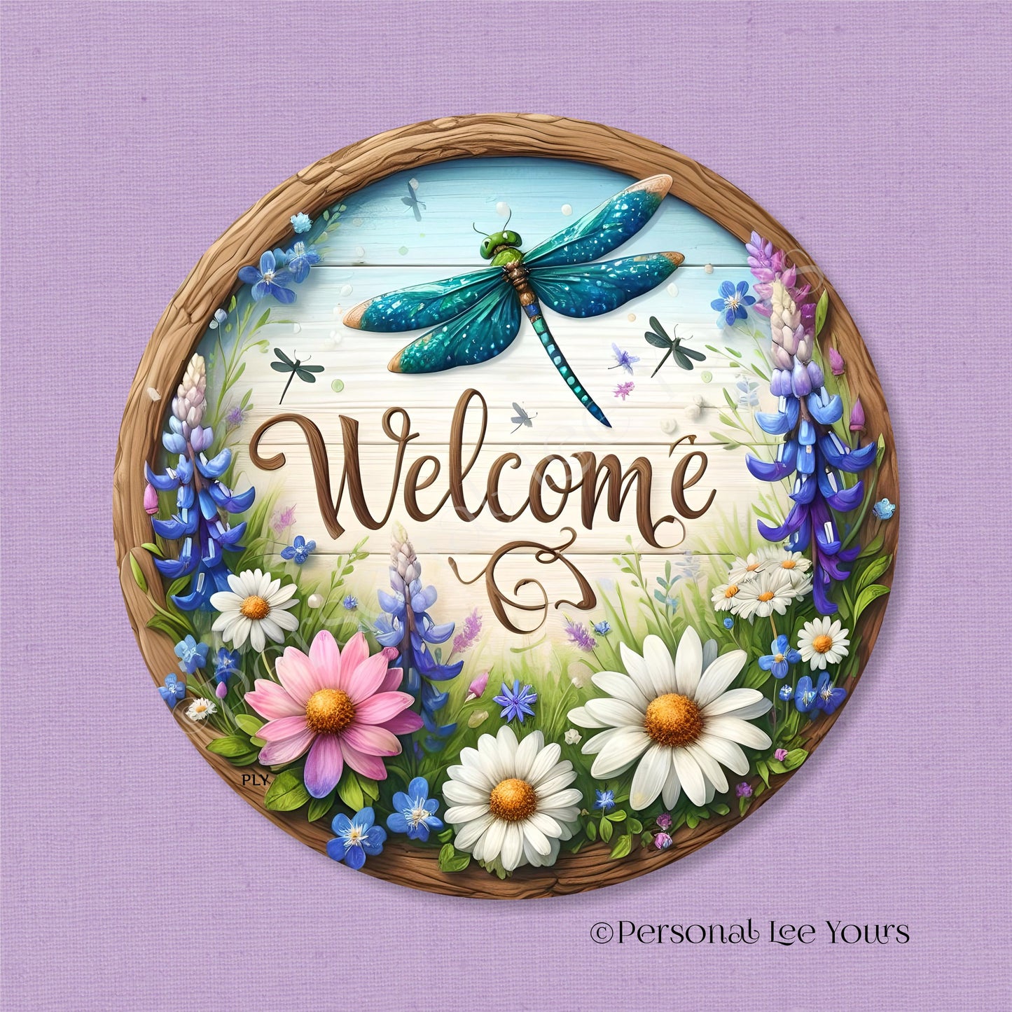 Wreath Sign * Dragonfly Welcome * Round * Lightweight Metal