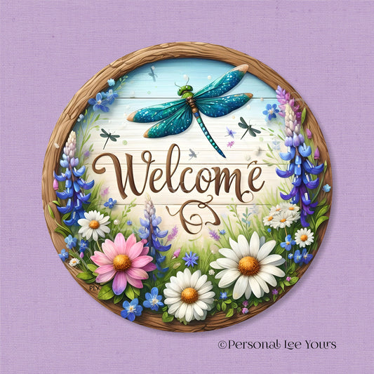 Wreath Sign * Dragonfly Welcome * Round * Lightweight Metal