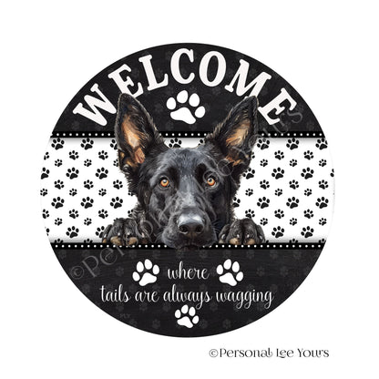 Peeking Pups Wreath Sign * Dutch Shepherd * Round * Lightweight Metal