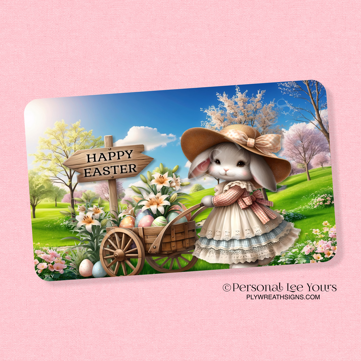 Easter Wreath Sign * Easter Stroll * Horizontal * 3 Sizes * Lightweight Metal