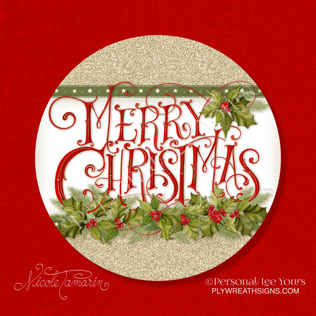 Nicole Tamarin Exclusive Sign * Elegant Christmas * 4 sizes *  Round * Lightweight Metal
