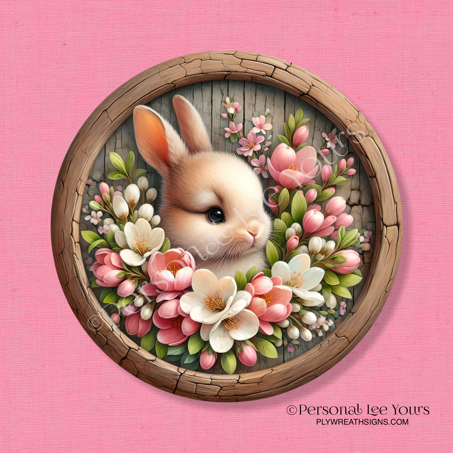 Easter Wreath Sign * Enjoying Spring, Bunny * Round * Lightweight Metal