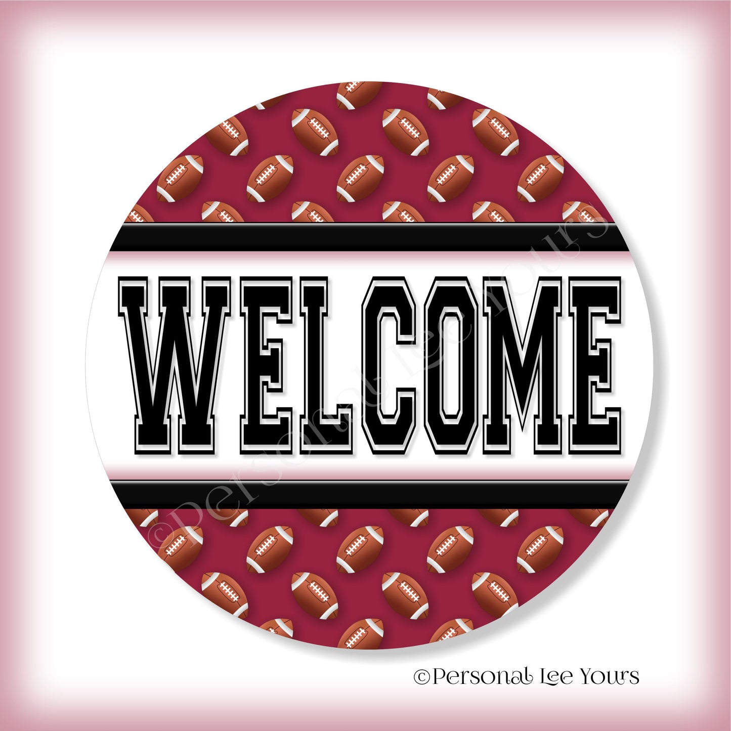 Simple Welcome Wreath Sign * Football, Arizona Red and Black * Round * Lightweight Metal