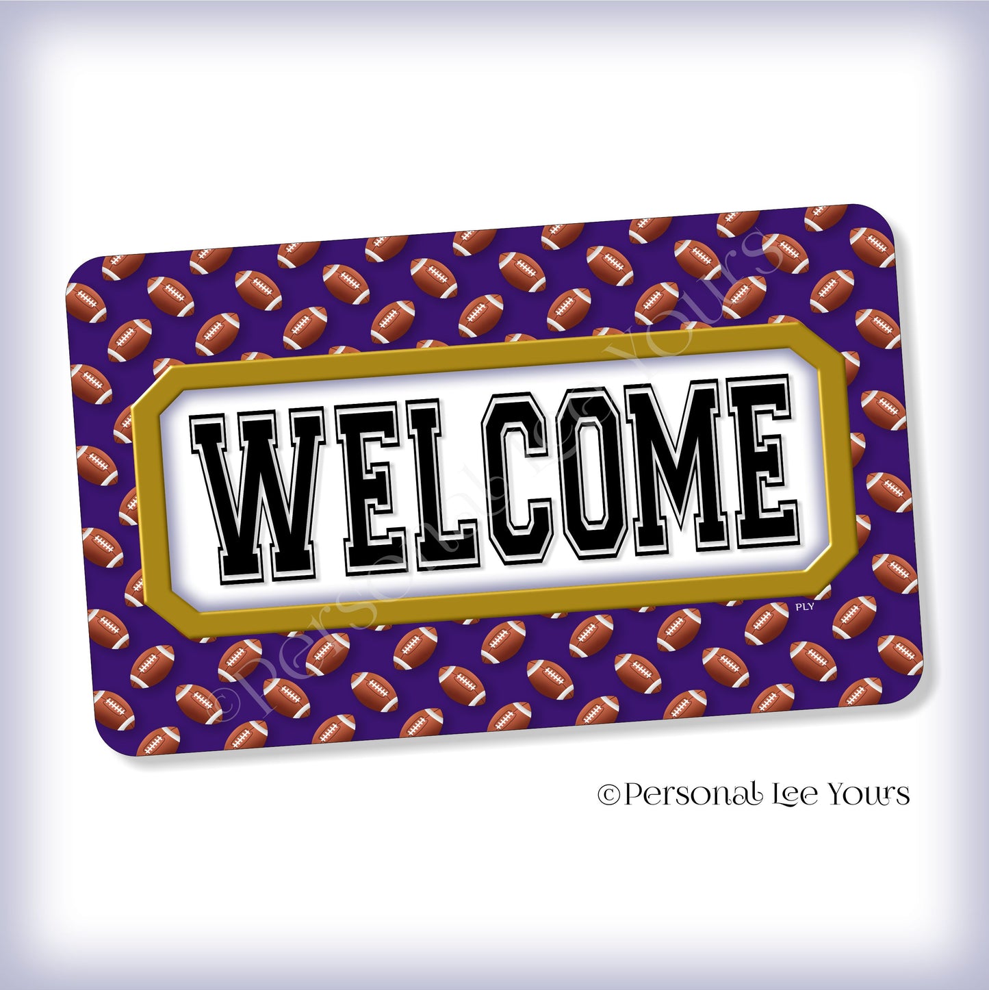 Simple Welcome Wreath Sign * Football, Baltimore Purple and Gold * Horizontal * Lightweight Metal
