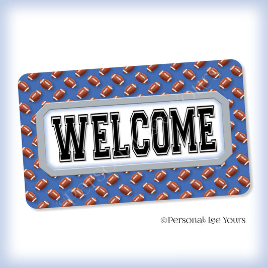 Simple Welcome Wreath Sign * Football, Detroit Blue and Grey * Horizontal * Lightweight Metal