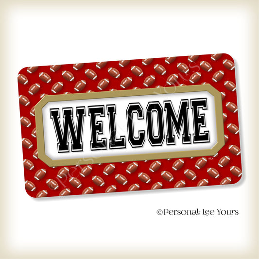 Simple Welcome Wreath Sign * Football, San Francisco Red and Gold * Horizontal * Lightweight Metal