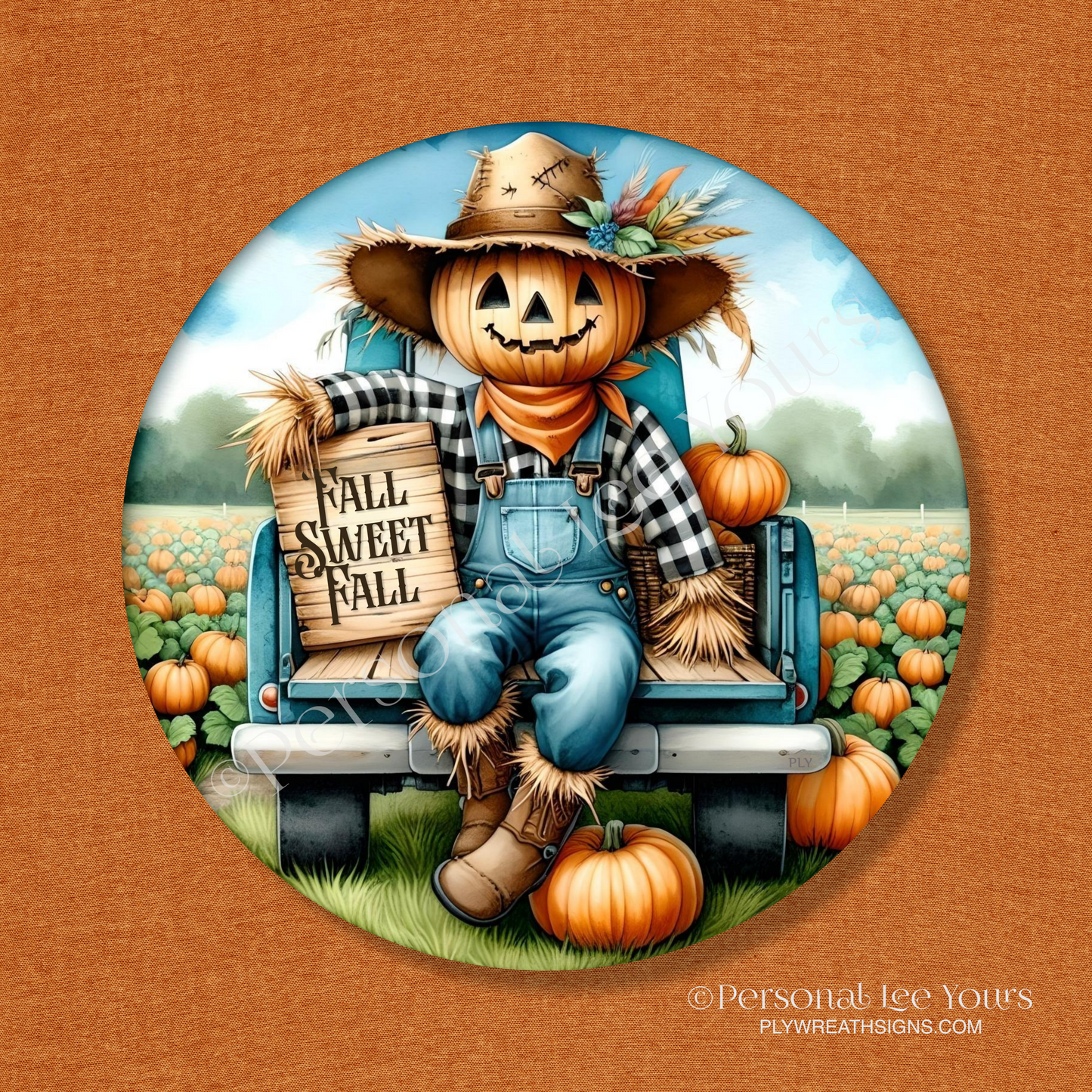 Wreath Sign * Fall Sweet Fall Scarecrow * Round * Lightweight Metal