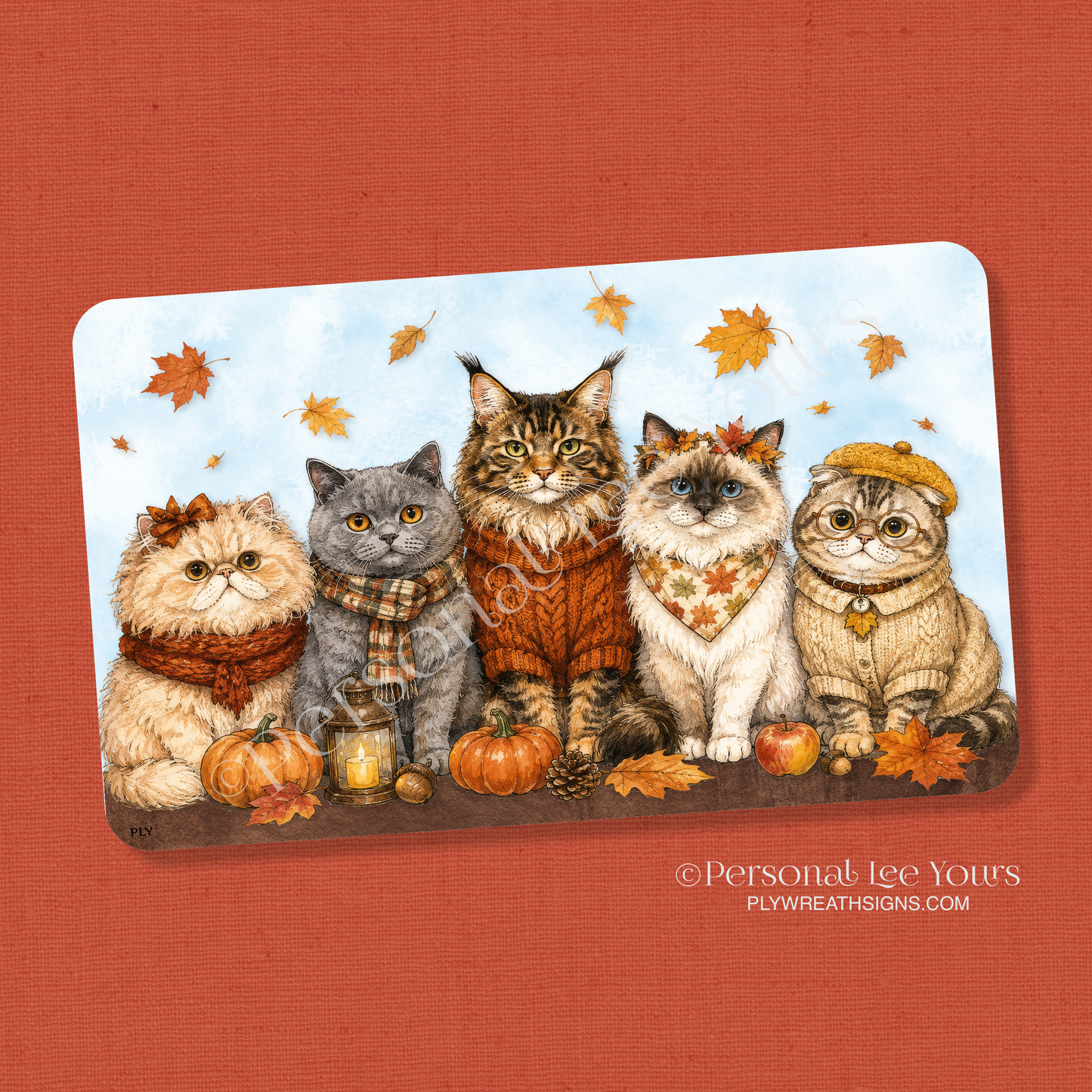 Wreath Sign * Fall Cats * Horizontal *  3 Sizes * Lightweight Metal