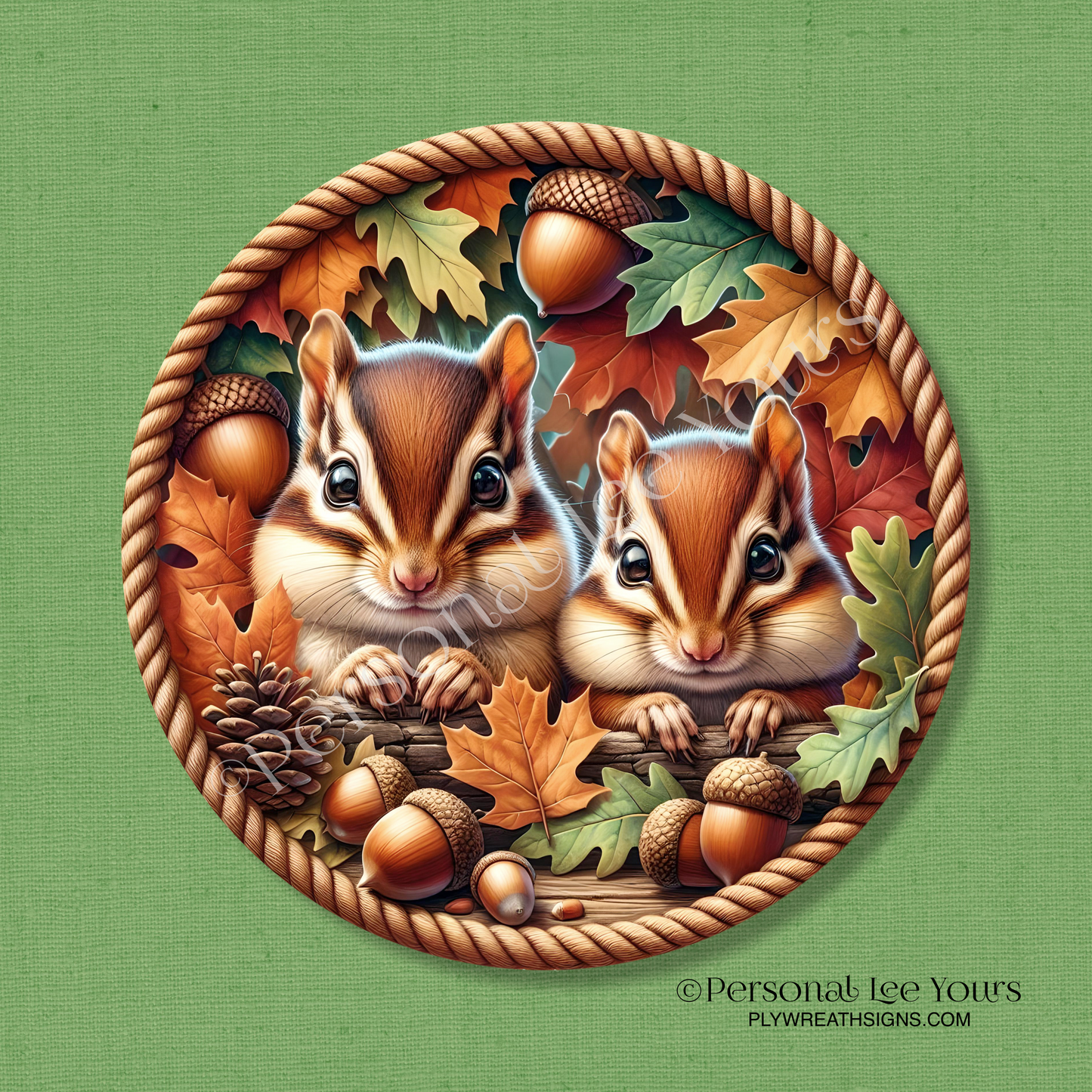 Wreath Sign * Fall Chipmunks * Round * Lightweight Metal