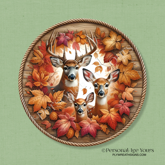 Wreath Sign * Fall Deer Family * Round * Lightweight Metal