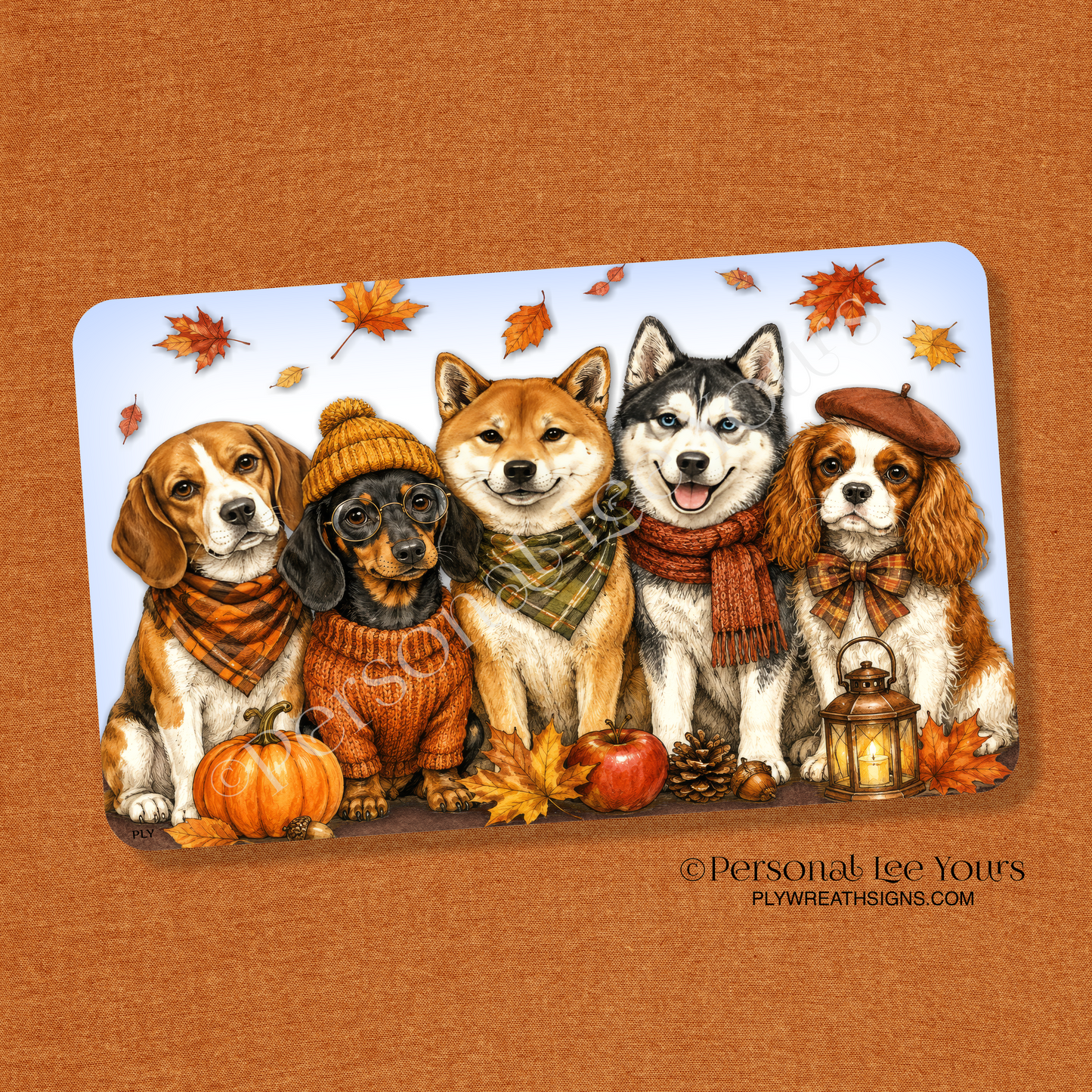 Wreath Sign * Fall Friends Puppies * Horizontal *  3 Sizes * Lightweight Metal