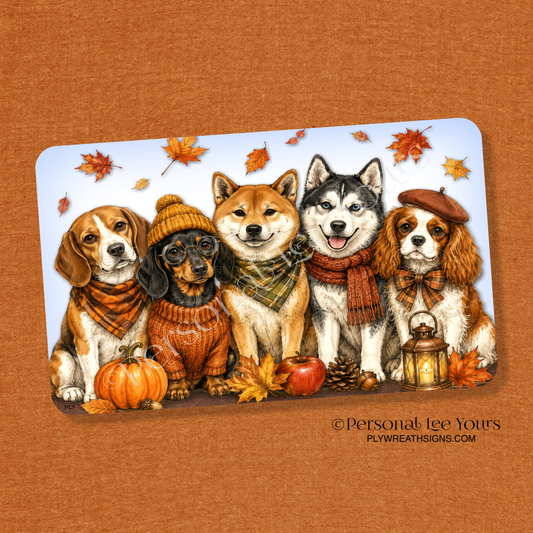 Wreath Sign * Fall Friends Puppies * Horizontal *  3 Sizes * Lightweight Metal