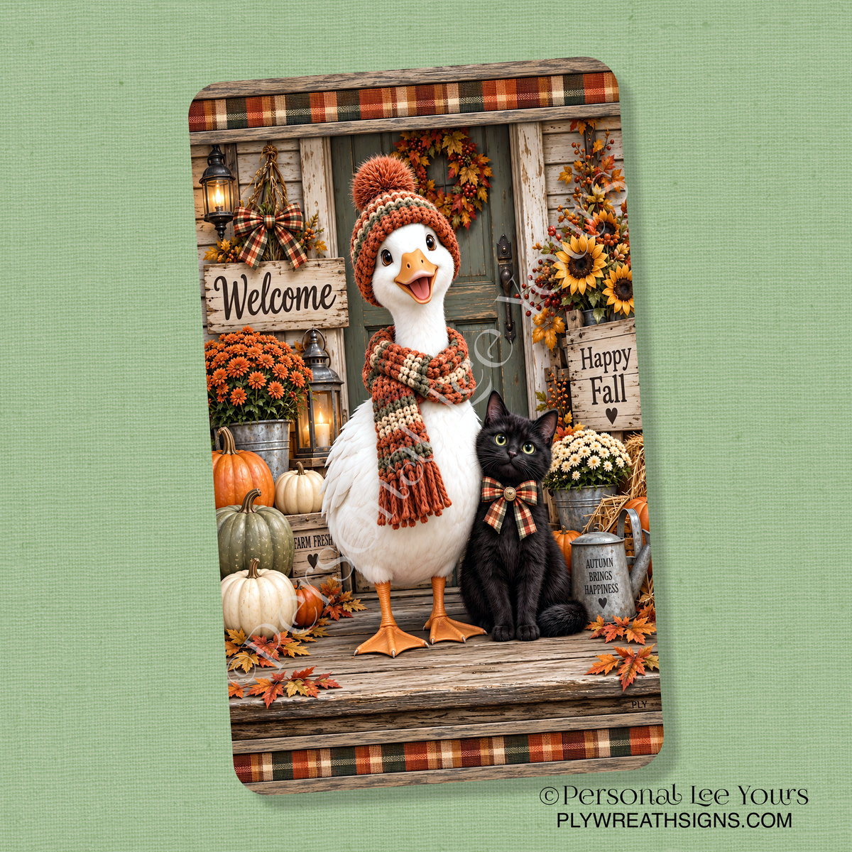 Wreath Sign * Fall Goose Porch * Vertical *  3 Sizes * Lightweight Metal