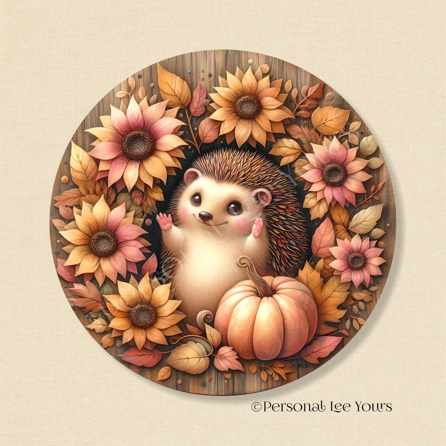 Fall Wreath Sign * Fall Hedgehog *  Round * Lightweight Metal