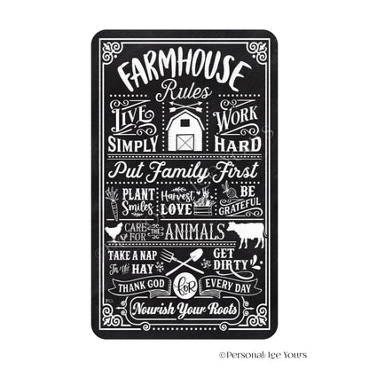 Farmhouse Wreath Sign * Farmhouse Rules * Vertical * Lightweight Metal * Black, Red or Blue