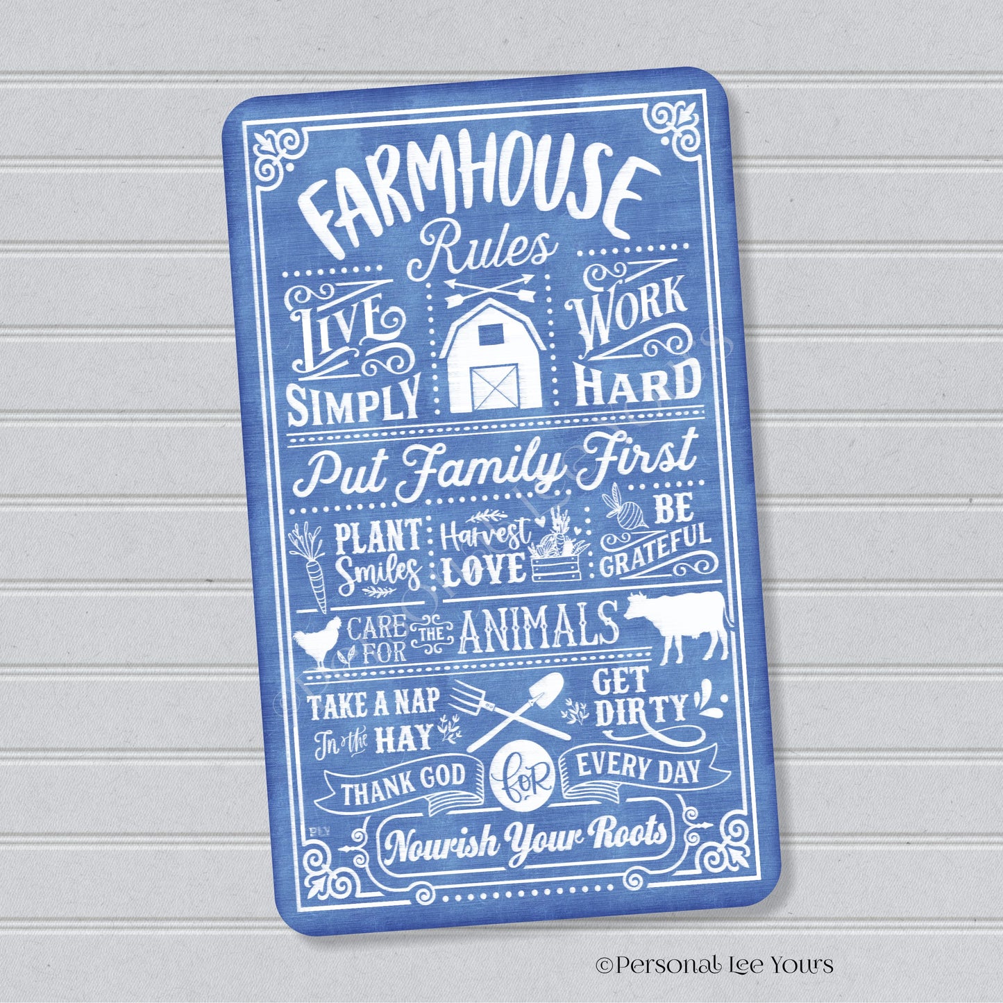 Farmhouse Wreath Sign * Farmhouse Rules * Vertical * Lightweight Metal * Black, Red or Blue