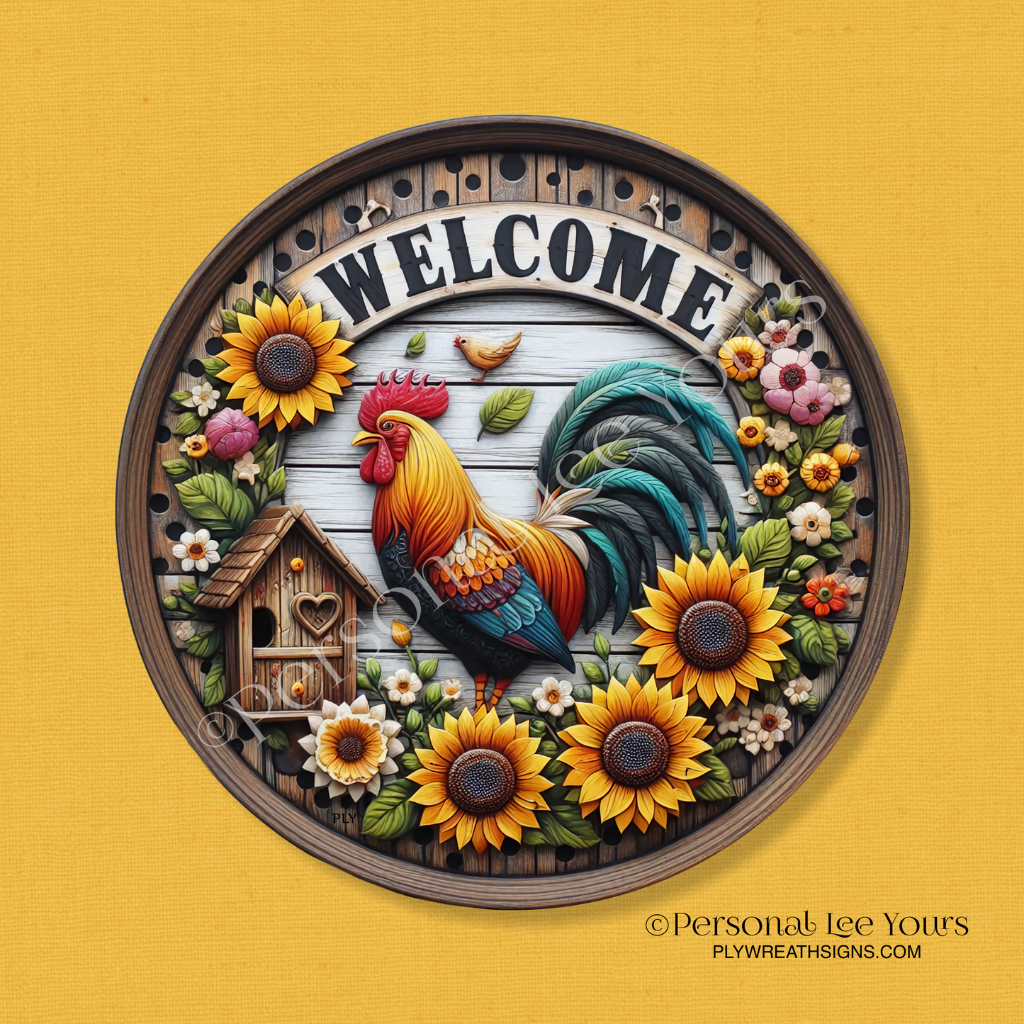 Wreath Sign * Farmyard Rooster * Round * Lightweight Metal