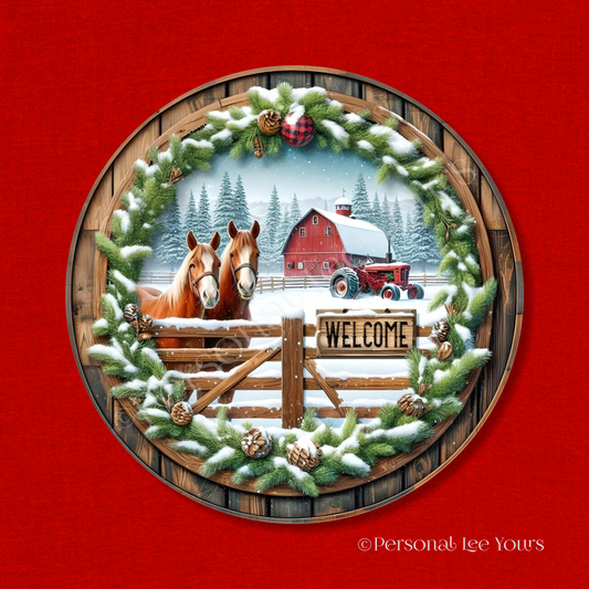 Winter Wreath Sign * Farmyard Winter Welcome * Round * Lightweight Metal