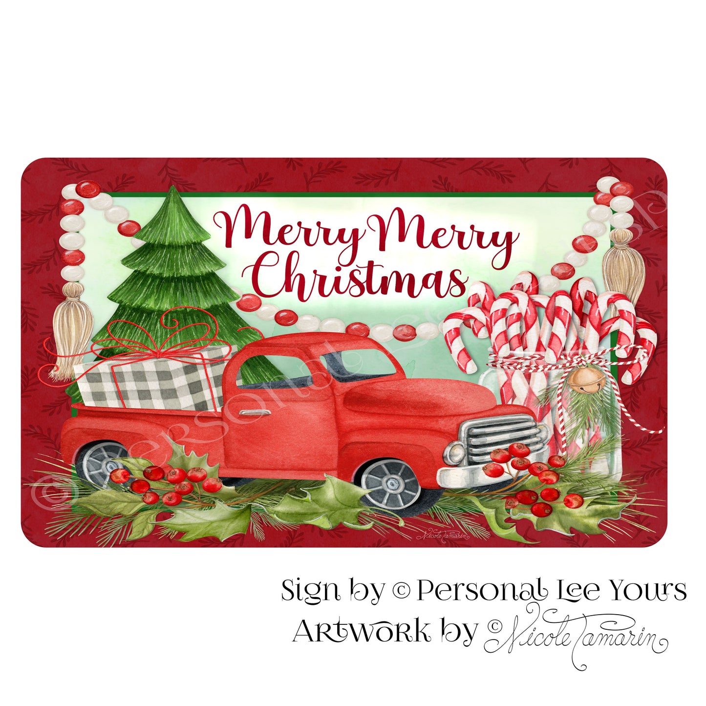 Nicole Tamarin Exclusive Sign * Festive Holiday * Merry Merry Christmas * 4 Sizes * Lightweight Metal
