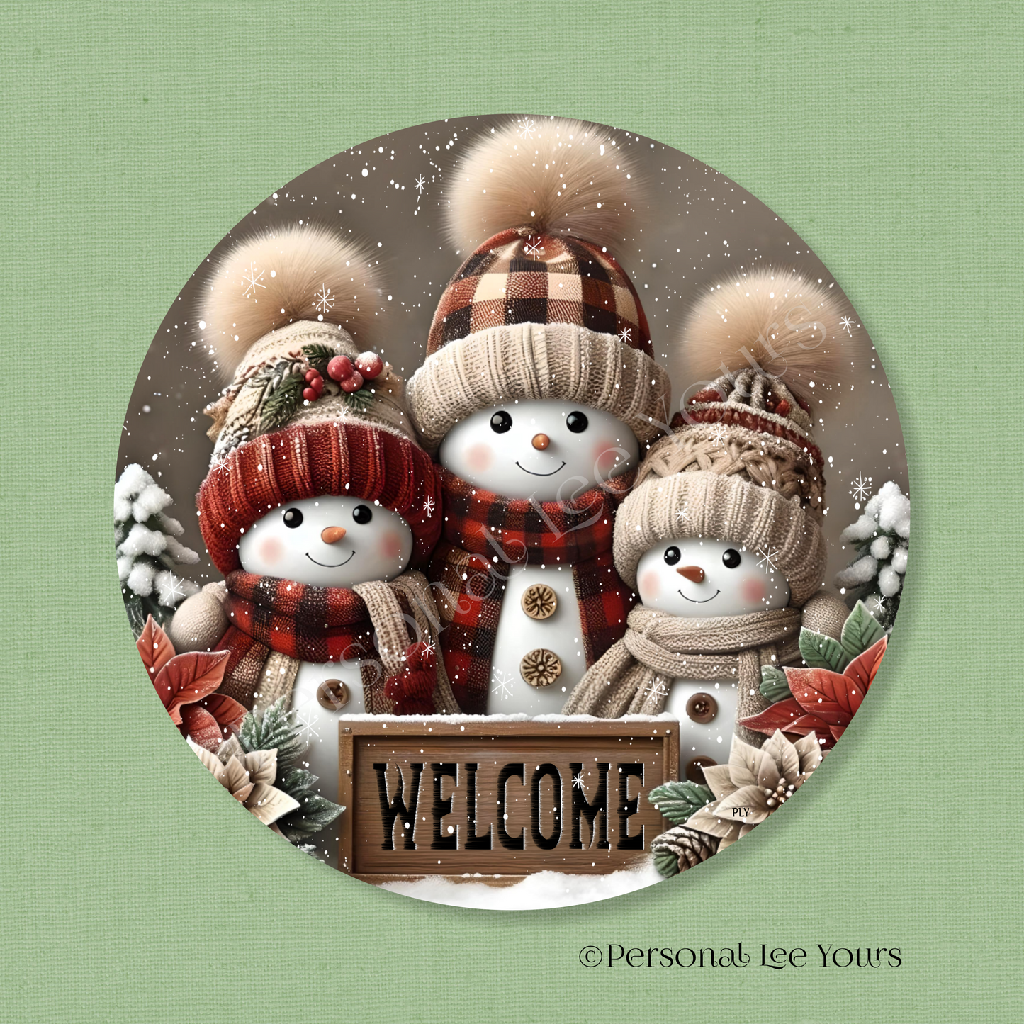 Holiday/Winter Wreath Sign * Frosty Welcome * Round * Lightweight Metal