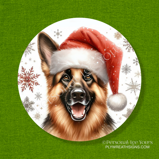Holiday Wreath Sign * German Shepherd Christmas * Round * Lightweight Metal