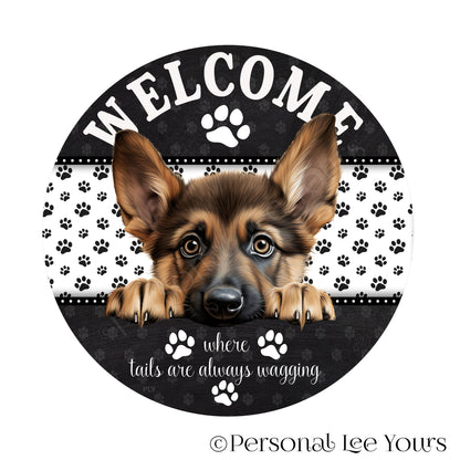 Peeking Pups Wreath Sign * German Shepherd *  Round * Lightweight Metal