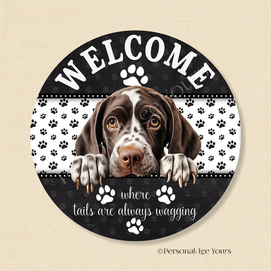 Peeking Pups Wreath Sign * German Shorthaired Pointer * Round * Lightweight Metal